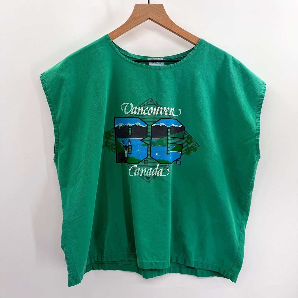 Vintage 80s Men's Muscle Tee Vancouver Canada in Green Size XL